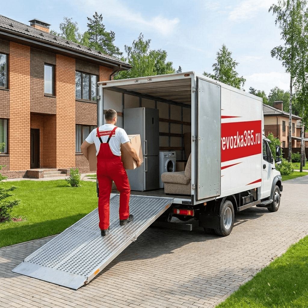 Аккуратно закрепленные вещи и мебель в кузове автомобиля
